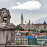 statue of a lion in the city of budapest hungary