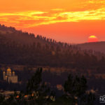 sunset above the mountains of ein karem in jerusalem israel, golden church in the foreground