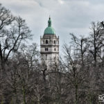 london park with tower and bare trees