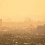 Silhouette of the skyline of Paris during heavy haze